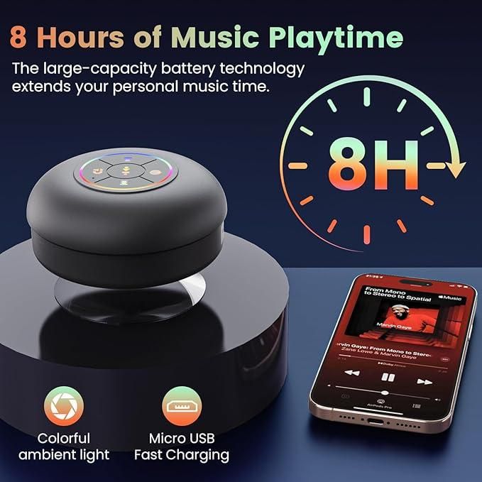 Waterproof Bluetooth Speaker with Suction Cup | Portable LED Music Speaker